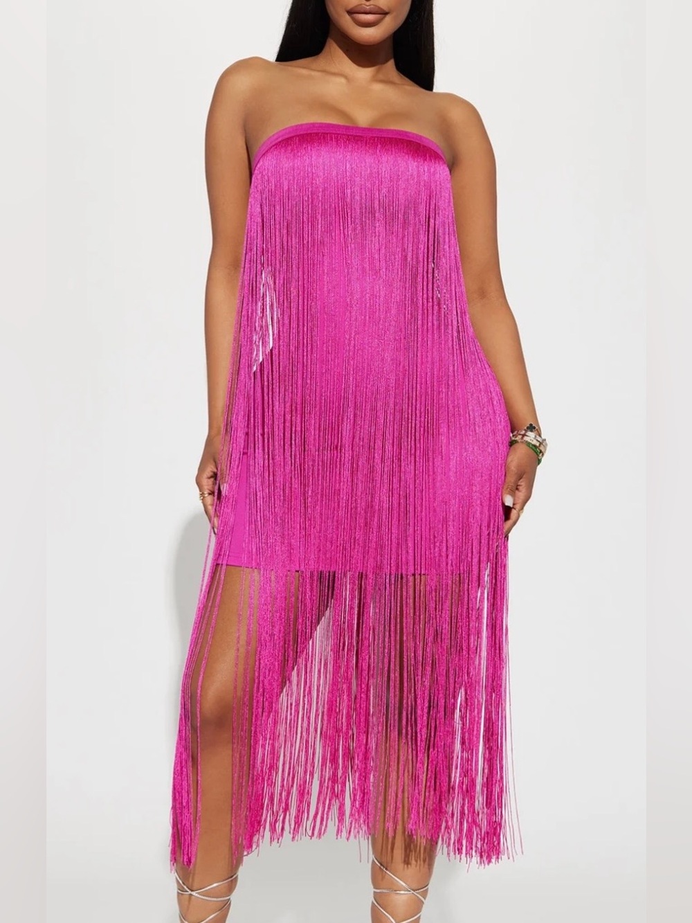 Fashion Nova Strapless Fringe bandage dress
